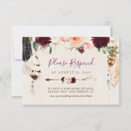 Tarjeta De Confirmación De Asistencia Dream Catcher Moon Peach y Burgundy Boho Boda