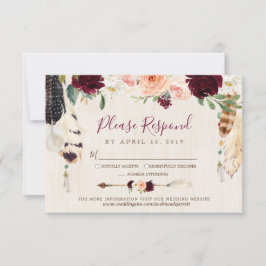 Tarjeta De Confirmación De Asistencia Dream Catcher Moon Peach y Burgundy Boho Boda