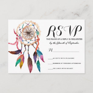 Tarjeta De Confirmación De Asistencia Dreamcatcher bohemio en vibrante pintura acuarela
