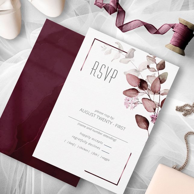 Tarjeta De Confirmación De Asistencia Dreamy Foliage Boda Burgundy ID817 (Subido por el creador)