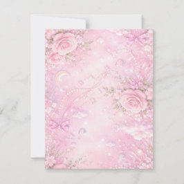 Tarjeta De Confirmación De Asistencia Dreamy Pink Rose Floral Pearls Bows Sparkle Pastel