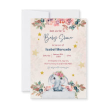 ducha de bebé invitación, elefante, rosa, niño