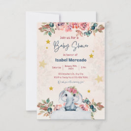 Tarjeta De Confirmación De Asistencia ducha de bebé invitación, elefante, rosa, niño