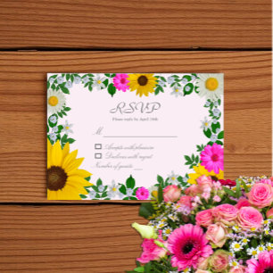Tarjeta De Confirmación De Asistencia Ducha de Novia Floral de Girasol Silvestre Margari