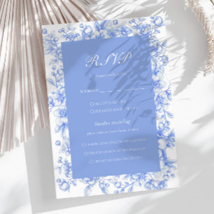Tarjeta De Confirmación De Asistencia Ducha de Novia Floral Francesa Algo Azul