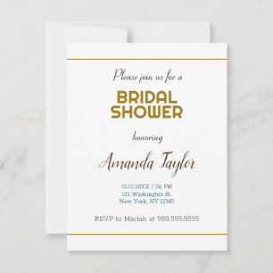 Tarjeta De Confirmación De Asistencia Ducha de Novia Minimalista Color Blanco Dorado