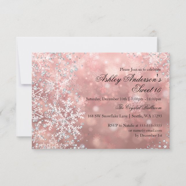 Tarjeta De Confirmación De Asistencia Dulce 16 copos de nieve de invierno Wonderland (Anverso)