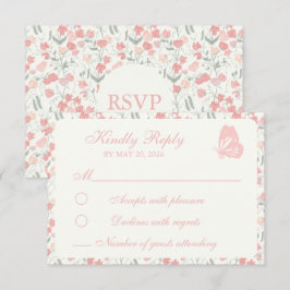Tarjeta De Confirmación De Asistencia Dulce Pea Floral Rosa y Crema