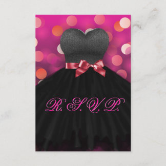 Tarjeta De Confirmación De Asistencia Dulce rosado Dieciséis Vestidos Negros Cumpleaños