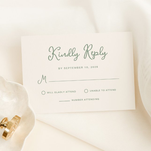 Tarjeta De Confirmación De Asistencia Dulce y caprichosa Boda verde marfil y sabio (A simple and elegant ivory cream wedding rsvp card with sage green text)