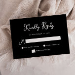 Tarjeta De Confirmación De Asistencia Dulce y caprichoso | Boda negro simple<br><div class="desc">Esta sencilla y elegante tarjeta de respuesta rsvp de boda negra oscura presenta una tipografía de escritura blanca de estilo vintage. Un elegante y clásico aspecto minimalista que sigue siendo único y contemporáneo.</div>
