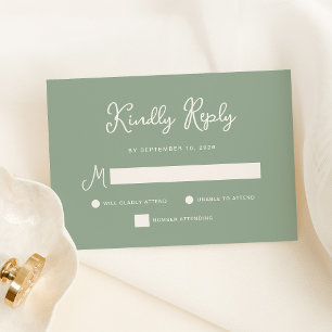 Tarjeta De Confirmación De Asistencia Dulce y caprichoso Boda Verde Sage Simple