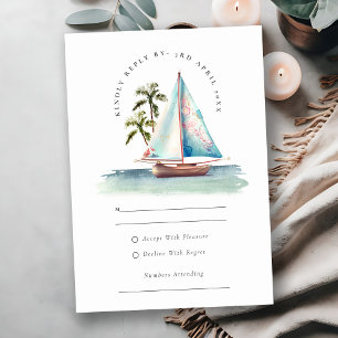Tarjeta De Confirmación De Asistencia Dusky Verde azulado Boda de la capa marina de palm