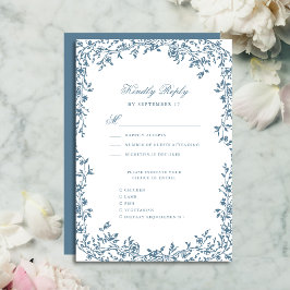 Tarjeta De Confirmación De Asistencia Duste azul Vintage Floral Elegante Boda de guiones