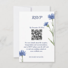 Tarjeta De Confirmación De Asistencia Duste Blue Floral negrita estilo Código QR tarjeta