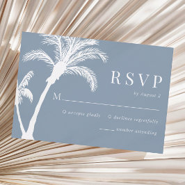Tarjeta De Confirmación De Asistencia Duste Blue Tropical Palm Tree Beach Wedding