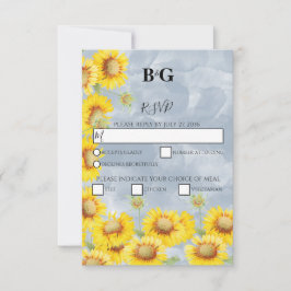Tarjeta De Confirmación De Asistencia Duste Blue Watercolor Sunflowers Monograma Boda