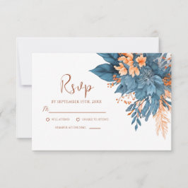Tarjeta De Confirmación De Asistencia Duste Naranja Azul Terracotta Elegante Boda