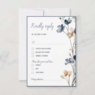 Tarjeta De Confirmación De Asistencia Dusty Blue Beige Botanical Modern Elegant Wedding