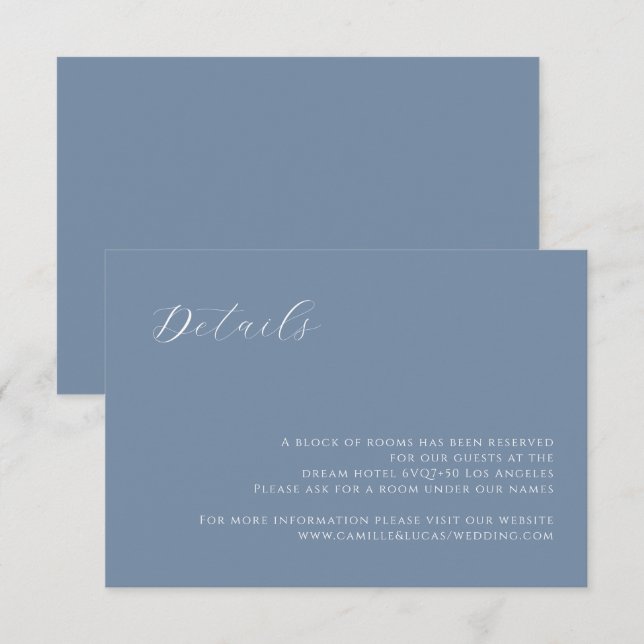 Tarjeta De Confirmación De Asistencia Dusty Blue Boda moderno tarjeta de detalles (Anverso / Reverso)