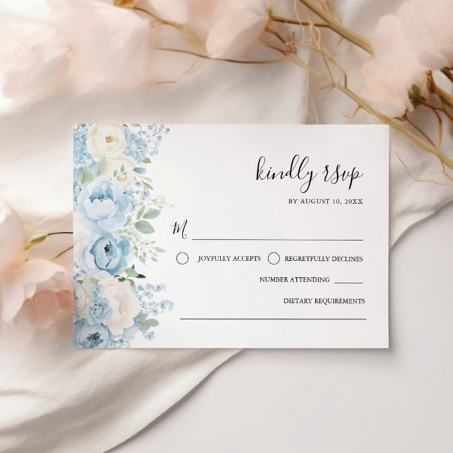 Tarjeta De Confirmación De Asistencia Dusty Blue Boho Floral Wedding (Subido por el creador)
