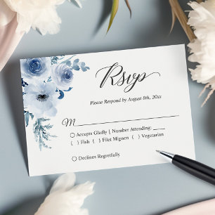 Tarjeta De Confirmación De Asistencia Dusty Blue Botanical Floral Boda