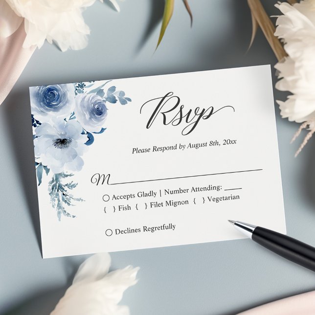 Tarjeta De Confirmación De Asistencia Dusty Blue Botanical Floral Boda (Subido por el creador)