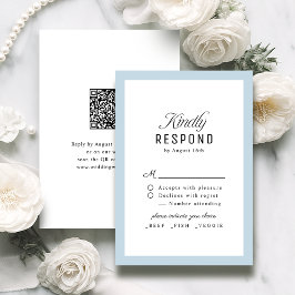 Tarjeta De Confirmación De Asistencia Dusty Blue Classy Script Elegant QR code Wedding