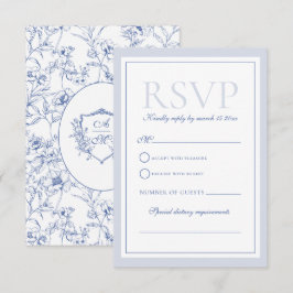 Tarjeta De Confirmación De Asistencia Dusty Blue Elegant Rosas de época Escudo Boda