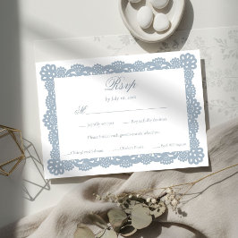Tarjeta De Confirmación De Asistencia Dusty Blue Elegant Vintage Victorian Lace Wedding 
