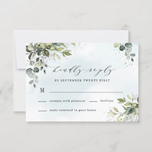 Tarjeta De Confirmación De Asistencia Dusty Blue Eucalyptus Greenery Suculento Boda
