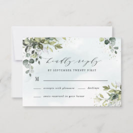 Tarjeta De Confirmación De Asistencia Dusty Blue Eucalyptus Greenery Suculento Boda