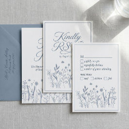 Tarjeta De Confirmación De Asistencia Dusty Blue Flor Silvestre Elegante Tarjeta de Resp