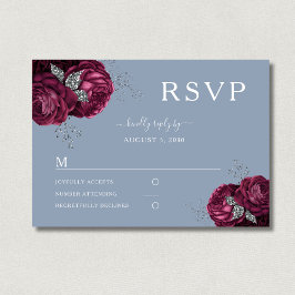 Tarjeta De Confirmación De Asistencia Dusty Blue Floral Borgoña Peonies Elegante Boda