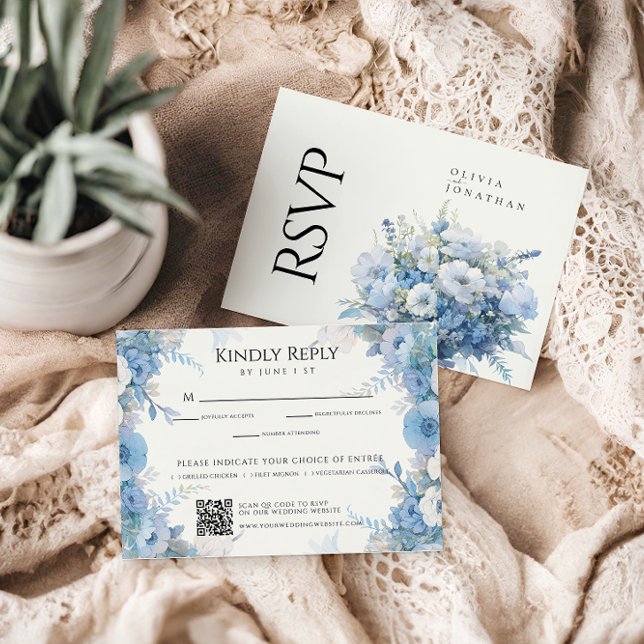 Tarjeta De Confirmación De Asistencia Dusty Blue Floral Elegant Wedding (Subido por el creador)