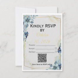 Tarjeta De Confirmación De Asistencia Dusty Blue Floral Gold Geometric Wedding Suite