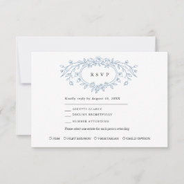Tarjeta De Confirmación De Asistencia Dusty Blue Floral Line Art Wedding 