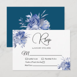 Tarjeta De Confirmación De Asistencia Dusty Blue Floral Watercolor Suculento Boda