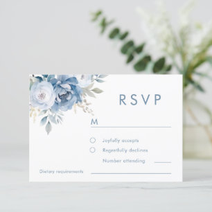 Tarjeta De Confirmación De Asistencia Dusty Blue Florals Boda de Invierno