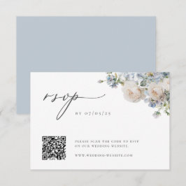 Tarjeta De Confirmación De Asistencia Dusty Blue Garden Boda Floral QR Código