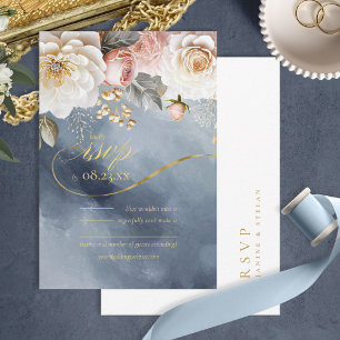 Tarjeta De Confirmación De Asistencia Dusty Blue ID1022 Boda de drama floral