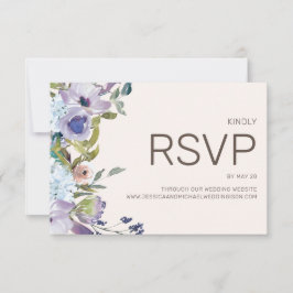 Tarjeta De Confirmación De Asistencia Dusty Blue Lilac Boho Watercolor Floral Boda