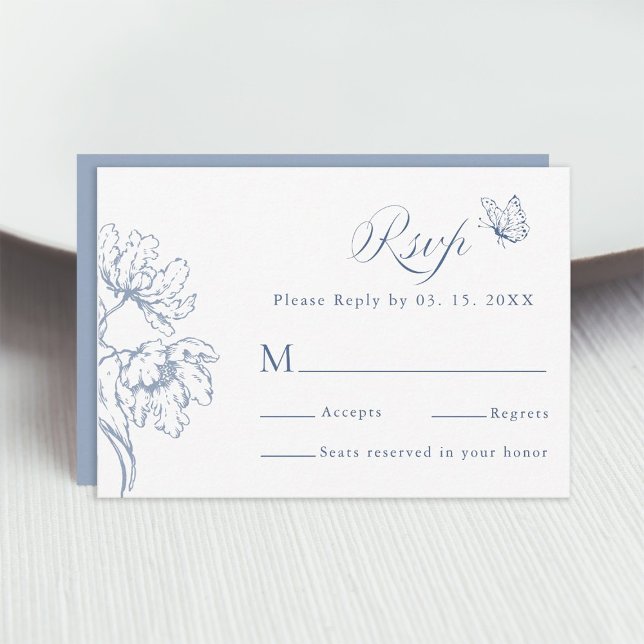 Tarjeta De Confirmación De Asistencia Dusty Blue Modern Classic Floral Wedding  (Subido por el creador)