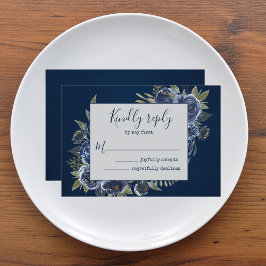 Tarjeta De Confirmación De Asistencia Dusty Blue Navy Champagne Boda de Marfil
