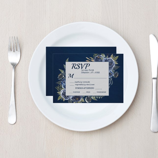 Tarjeta De Confirmación De Asistencia Dusty Blue Navy Champagne Boda de Marfil (Dusty Blue Navy Champagne Ivory Wedding Supplies)