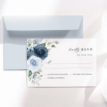 Dusty Blue Navy Floral Watercolor Elegant Wedding