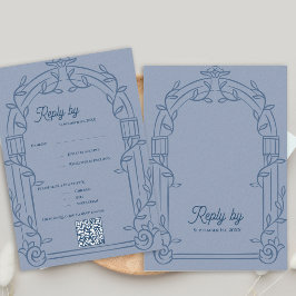Tarjeta De Confirmación De Asistencia Dusty Blue Ornate Arch Botanical Wedding Reply 