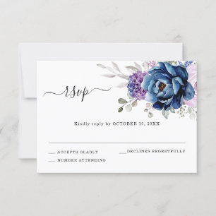 Tarjeta De Confirmación De Asistencia Dusty Blue Purple Navy Lilac Blooms Boda