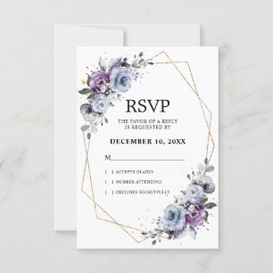 Tarjeta De Confirmación De Asistencia Dusty Blue Purple Navy Lilac Blooms Boda