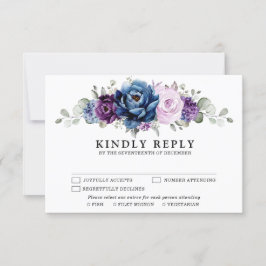 Tarjeta De Confirmación De Asistencia Dusty Blue Purple Navy Lilac Blooms Boda